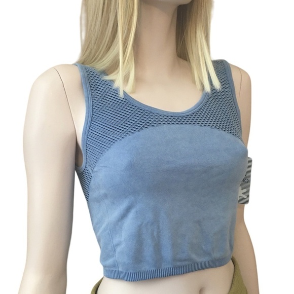 SPLENDID Blue Crop Top Fitness Activewear Yoga Mesh Venting Compression - Picture 4 of 12